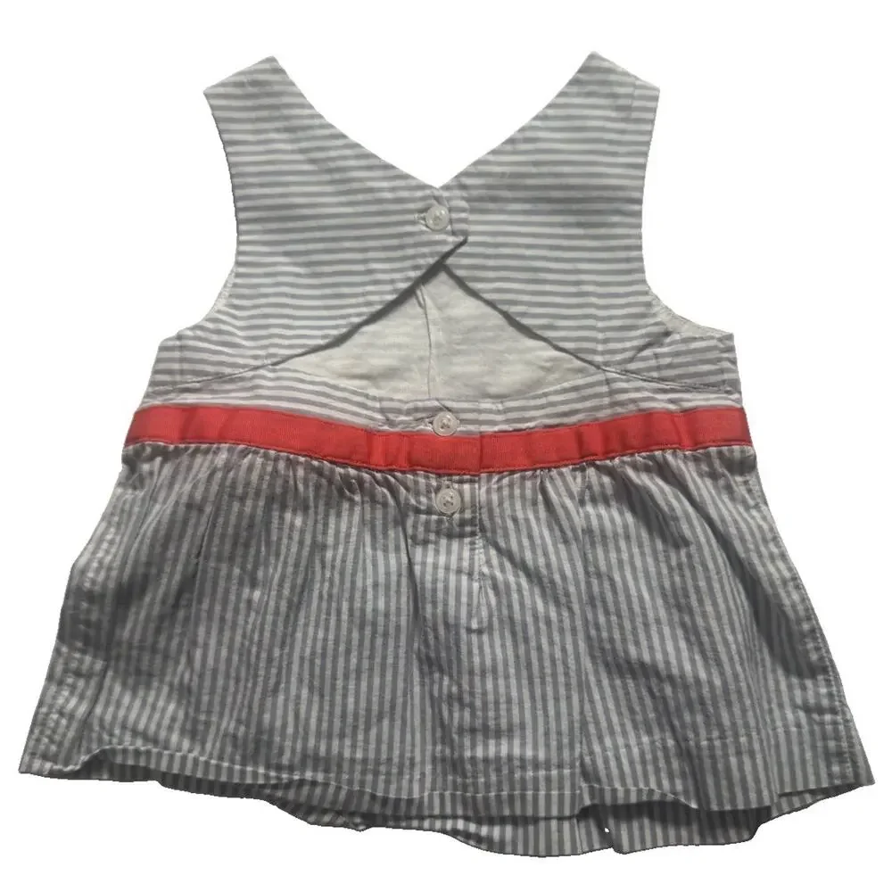 Janie and Jack Girls Blue White Stripe Dress Coral Flower 18-24 Months Cotton